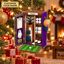 Custom Name Purple Golf Locker Acrylic Ornament, Christmas Tree Decor, Golfer Gifts