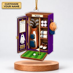 Custom Name Purple Golf Locker Acrylic Ornament, Christmas Tree Decor, Golfer Gifts