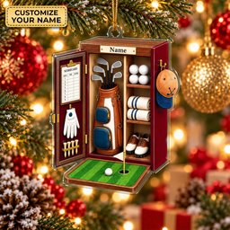 Custom Name Red Golf Locker Acrylic Ornament, Christmas Ornaments, Golf Gifts