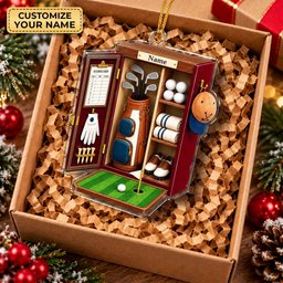Custom Name Red Golf Locker Acrylic Ornament, Christmas Ornaments, Golf Gifts