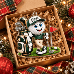 Custom Name Green Golf Ball Caddie Acrylic Ornament, Christmas Ornaments, Golf Gifts