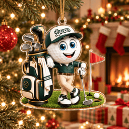 Custom Name Green Golf Ball Caddie Acrylic Ornament, Christmas Ornaments, Golf Gifts