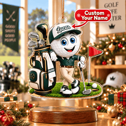 Custom Name Green Golf Ball Caddie Acrylic Ornament, Christmas Ornaments, Golf Gifts