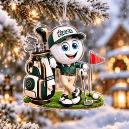 Custom Name Green Golf Ball Caddie Acrylic Ornament, Christmas Ornaments, Golf Gifts
