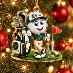 Custom Name Green Golf Ball Caddie Acrylic Ornament, Christmas Ornaments, Golf Gifts