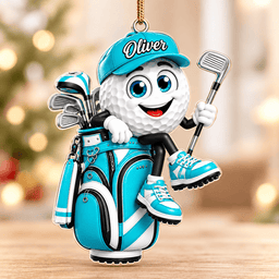 Custom Name Turquoise Golf Ball In Bag Acrylic Ornament, Holiday Gifts, Golfer Gifts