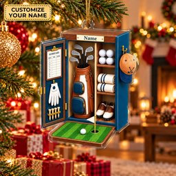 Custom Name Blue Golf Locker Acrylic Ornament, Christmas Ornaments, Golf Gifts