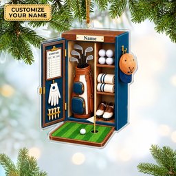 Custom Name Blue Golf Locker Acrylic Ornament, Christmas Ornaments, Golf Gifts