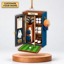 Custom Name Blue Golf Locker Acrylic Ornament, Christmas Ornaments, Golf Gifts