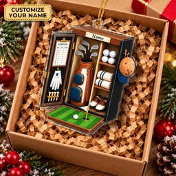 Custom Name Black Golf Locker Acrylic Ornament, Christmas Tree Decor, Golfer Gifts