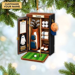 Custom Name Black Golf Locker Acrylic Ornament, Christmas Tree Decor, Golfer Gifts