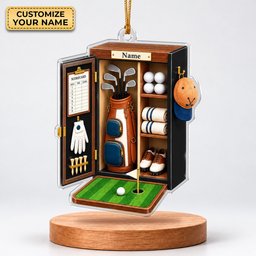 Custom Name Black Golf Locker Acrylic Ornament, Christmas Tree Decor, Golfer Gifts