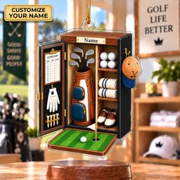 Custom Name Black Golf Locker Acrylic Ornament, Christmas Tree Decor, Golfer Gifts