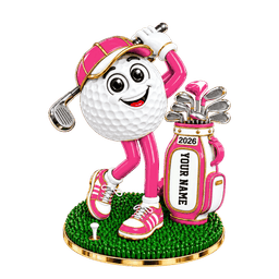Custom Name Pink Golf Ball Mascot Acrylic Ornament, Christmas Tree Decor, Golf Gifts