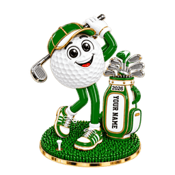 Custom Name Green Golf Ball Mascot Acrylic Ornament, Christmas Ornaments, Golf Gifts