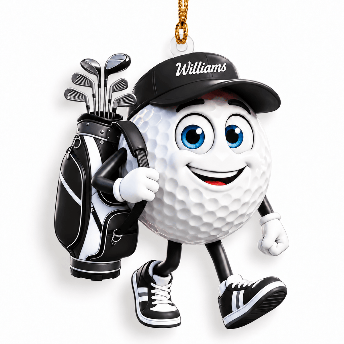 Custom Name Black Walking Golf Ball Acrylic Ornament, Christmas Ornaments, Golf Gifts