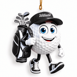 Custom Name Black Walking Golf Ball Acrylic Ornament, Christmas Ornaments, Golf Gifts
