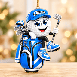 Custom Name Blue Golf Ball In Golf Bag Acrylic Ornament, Tree Ornaments, Golfer Gifts
