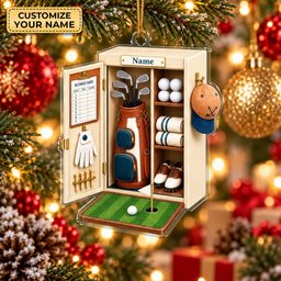 Custom Name White Golf Locker Acrylic Ornament, Christmas Tree Decor, Golfer Gifts