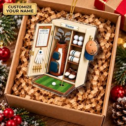 Custom Name White Golf Locker Acrylic Ornament, Christmas Tree Decor, Golfer Gifts