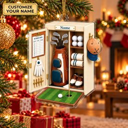 Custom Name White Golf Locker Acrylic Ornament, Christmas Tree Decor, Golfer Gifts