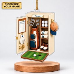 Custom Name White Golf Locker Acrylic Ornament, Christmas Tree Decor, Golfer Gifts