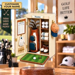 Custom Name White Golf Locker Acrylic Ornament, Christmas Tree Decor, Golfer Gifts