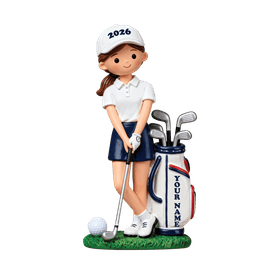 Custom Name Young Girl Golfer Acrylic Ornament, Christmas Ornaments, Golf Gifts