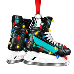 Custom Name Teal Hockey Skates Acrylic Ornament, Christmas Ornaments, Hockey Gifts