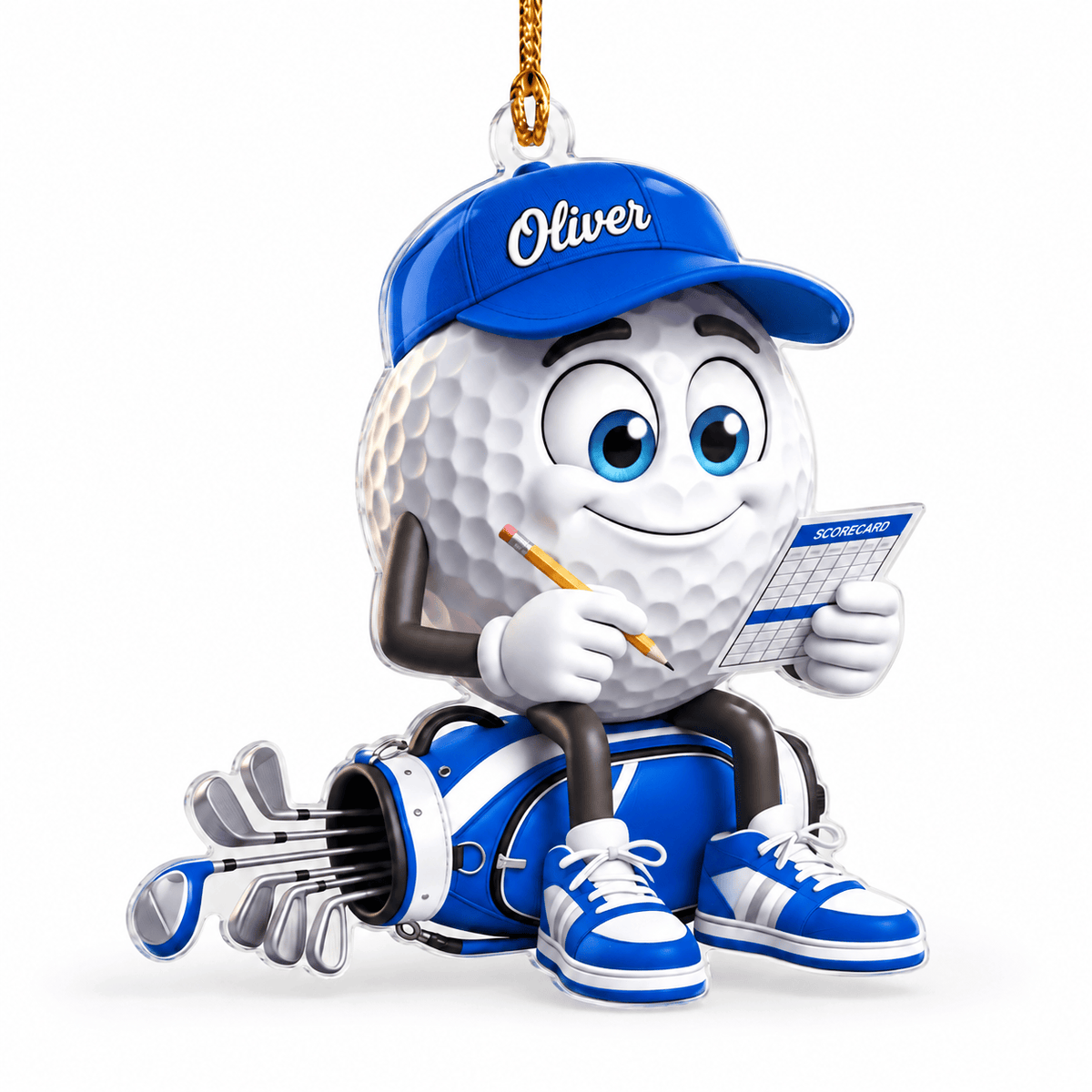 Custom Name Blue Golf Scorecard Acrylic Ornament, Christmas Ornaments, Golf Gifts