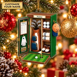 Custom Name Green Golf Locker Acrylic Ornament, Christmas Tree Decor, Golfer Gifts