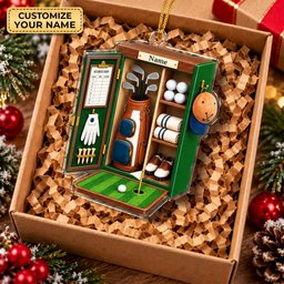 Custom Name Green Golf Locker Acrylic Ornament, Christmas Tree Decor, Golfer Gifts