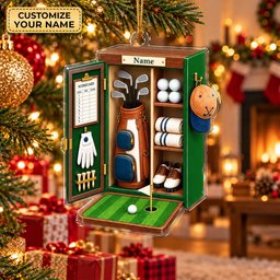 Custom Name Green Golf Locker Acrylic Ornament, Christmas Tree Decor, Golfer Gifts