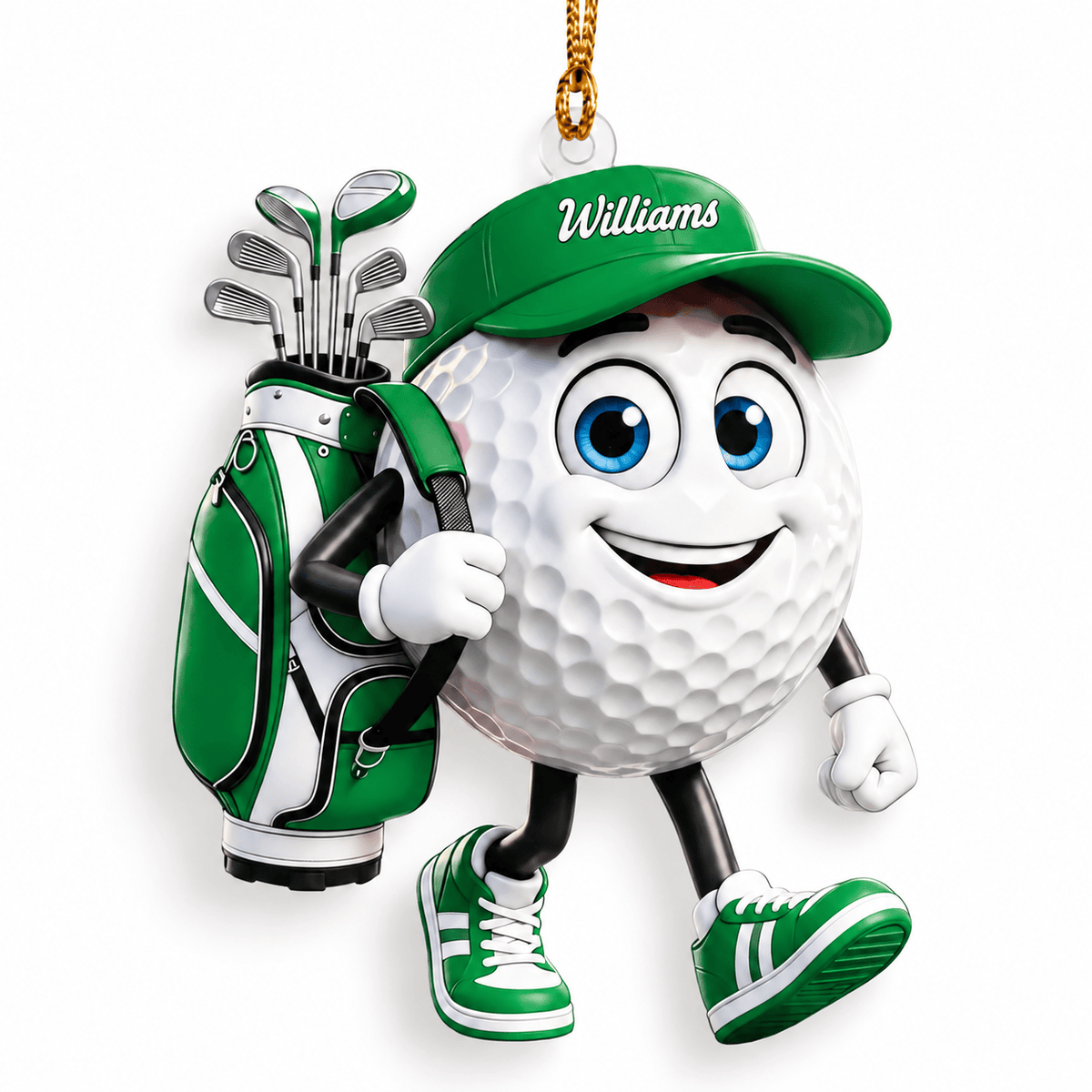 Custom Name Green Walking Golf Ball Acrylic Ornament, Christmas Ornaments, Golf Gifts