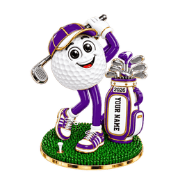Custom Name Purple Golf Ball Mascot Acrylic Ornament, Christmas Gifts, Golfer Gifts