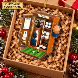 Custom Name Orange Golf Locker Acrylic Ornament, Christmas Ornaments, Golf Gifts