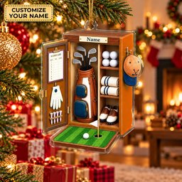 Custom Name Orange Golf Locker Acrylic Ornament, Christmas Ornaments, Golf Gifts