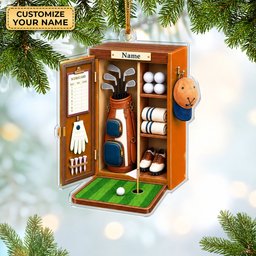 Custom Name Orange Golf Locker Acrylic Ornament, Christmas Ornaments, Golf Gifts