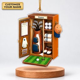 Custom Name Orange Golf Locker Acrylic Ornament, Christmas Ornaments, Golf Gifts
