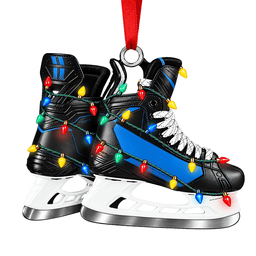 Custom Name Blue Hockey Skates Acrylic Ornament, Christmas Gifts, Hockey Player Gifts