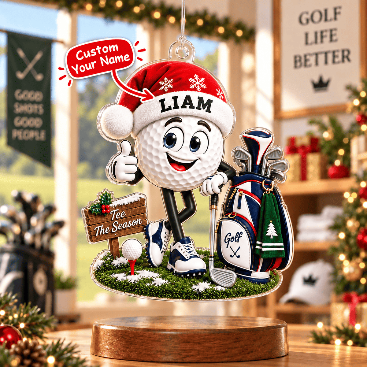 Custom Name Santa Golf Ball Acrylic Ornament, Christmas Tree Decor, Christmas Gifts