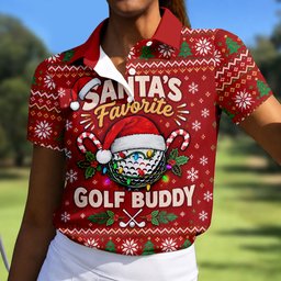 Santa's Favorite Buddy Christmas Golf Shirt, Ladies Golf Apparel, Womens Golf Apparel