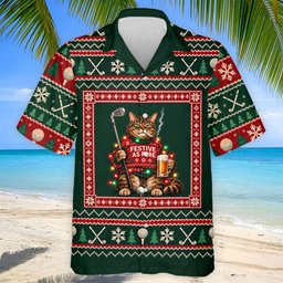 Festive As Fore Cat Beer Christmas Golf Shirt, Golf Gifts For Men, Mens Golf Clothing