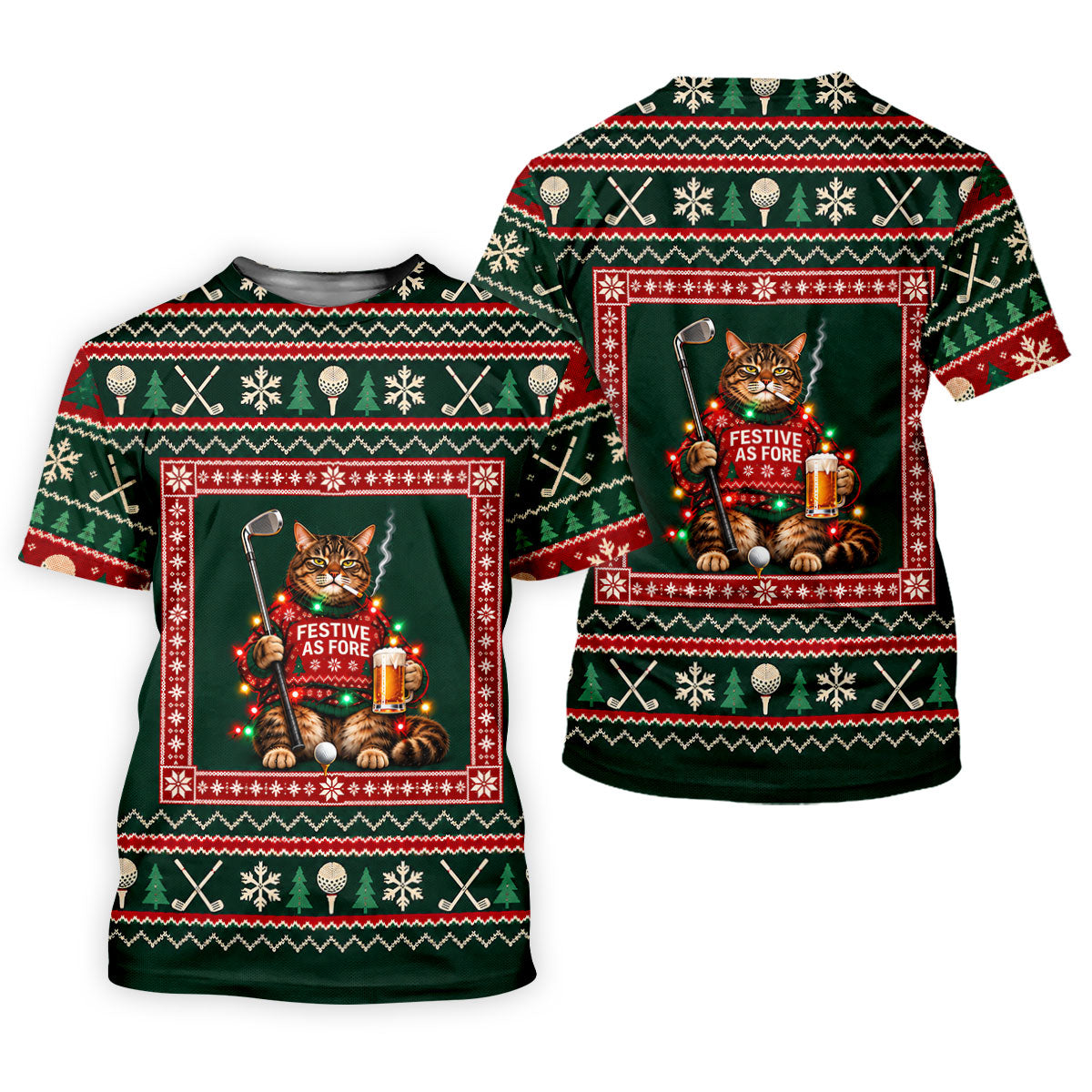 Festive As Fore Cat Beer Christmas Golf Shirt, Ladies Golf Shirts, Womens Golf Shirts
