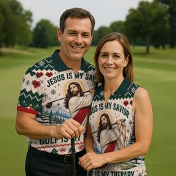 Jesus Savior Golf Therapy Christmas Golf Shirt, Mens Golf Shirts, Mens Golf Apparel