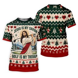 Jesus Savior Golf Therapy Christmas Golf Shirt, Mens Golf Shirts, Mens Golf Apparel