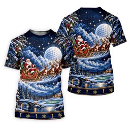 Santa Sleigh Golf Moon Christmas Golf Shirt, Mens Golf Polo, Mens Holiday Golf Shirts