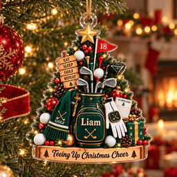 Custom Name Teeing Up Christmas Cheer Acrylic Ornament, Christmas Gifts, Golf Gifts