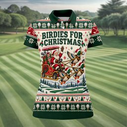 Birdies Santa Duck Sleigh Christmas Golf Shirt, Womens Golf Apparel, Ladies Golf Tops