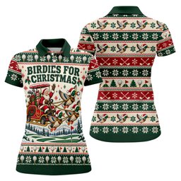 Birdies Santa Duck Sleigh Christmas Golf Shirt, Womens Golf Apparel, Ladies Golf Tops